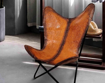Butterfly Chair, Relaxing Chair, Leather Furniture, Brown Leather Cover, Butterfly Cover, Garden Relaxing, Living Room