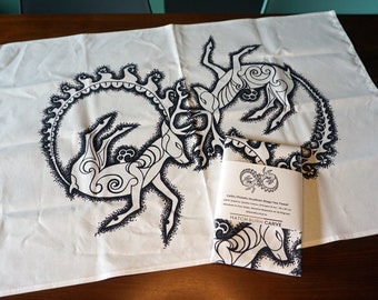 Celtic Pictish Stags Tea Towel. Scottish and Scythian Archaeology Design Printed on Superior Quality Cotton.