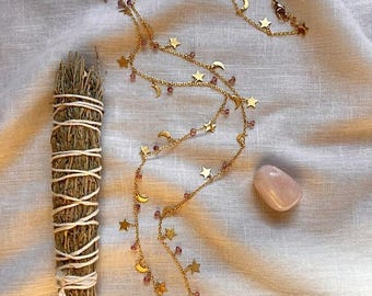Celestial Potion Necklace with Rose Quartz and Pink Tourmaline