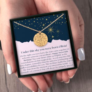 16.Geburtstagsgeschenk für Sie, personalisierte Halskette mit Sternenkarte, süßes 16 Geburtstagsgeschenk für beste Freunde, Nachthimmel Karte für Sie
