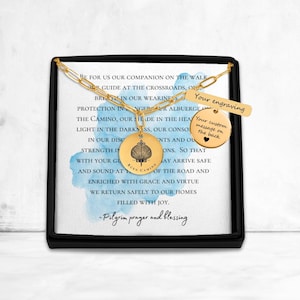 Colar de moeda personalizado caminho de santiago, presente de peregrinação personalizado, presente buen camino, concha de caminho, presente de santiago de compostela