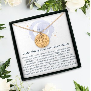 Collier personnalisé carte des étoiles par date Carte des étoiles personnalisée Carte de la constellation Cadeau pour elle Cadeau ciel nocturne par date Cadeau d'anniversaire pour elle