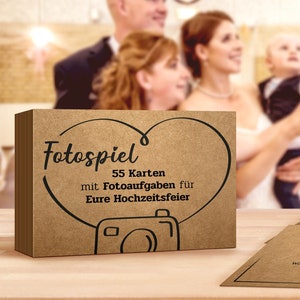 Hochzeitsspiel 55 kreative Fotoaufgaben für Gäste - Fotospiel Hochzeit - Fotokarten Kraftpapier Tischdeko schlicht - Deko Hochzeitstisch