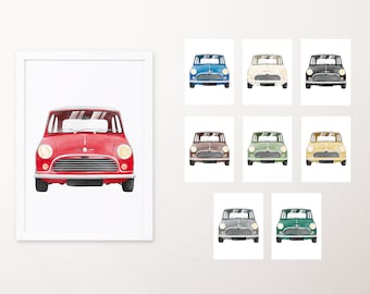 Hand-drawn Mini Cooper poster in many colors for Mini lovers | digital download | for fans of Mini | Mini Cooper vintage motif