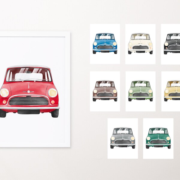 Handgezeichnetes Mini Cooper Poster in vielen Farben für Mini Liebhaber | digitaler Download | für Fans von Mini | Mini Cooper Vintage-Motiv