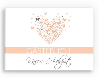 Hochzeitsgästebuch ohne Fragen, Fotobuch, Gästebuch Hochzeiten, Gästebuch blanko, klassisch, Schmetterling, Herz, Butterflyheart, apricot