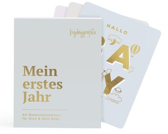 40 Baby Meilensteinkarten + Geschenkbox | mit Goldfolie | für Jungen & Mädchen