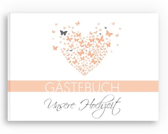 Gästebuch Hochzeit I mit Fragen | Schmetterlinge | apricot | A4 quer
