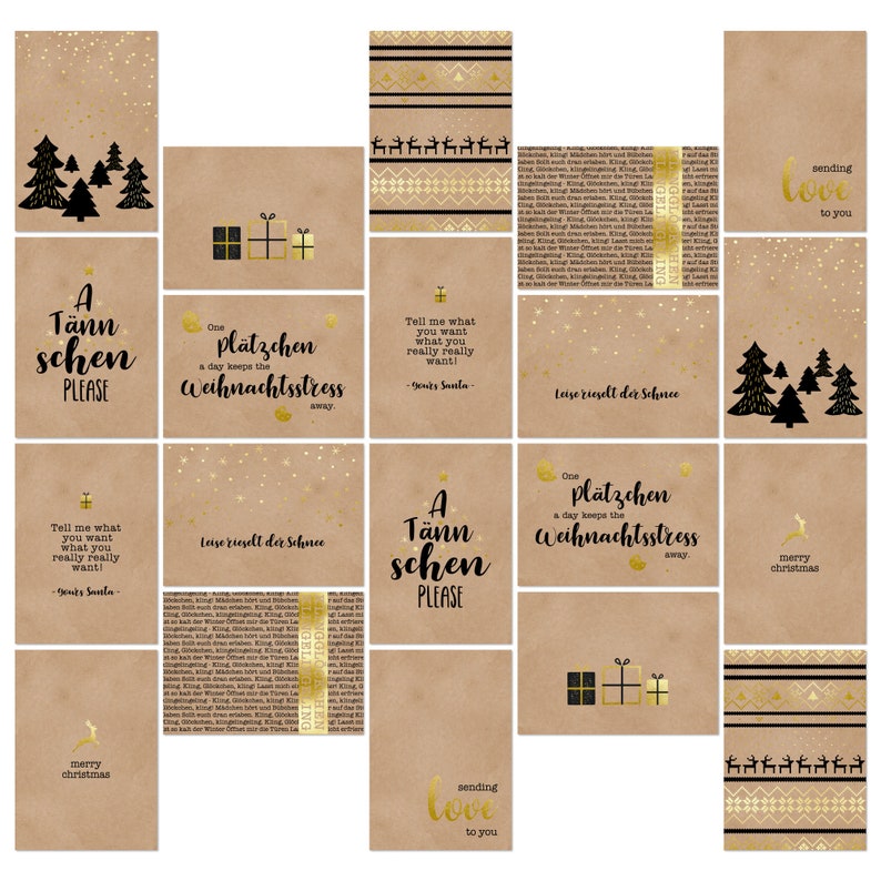 20 edle Weihnachtskarten Set Goldfolie handgemacht handgemalt Kraftpapier A6 Klappkarten Weihnachten Postkarten Weihnachtsgrüße Bild 9
