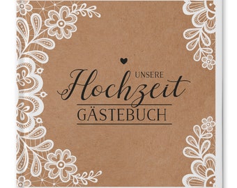 Gästebuch Hochzeit | Kraftpapier & Spitze | ohne Fragen | quadratisch