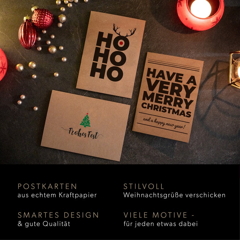 16 Weihnachtskarten Kraftpapier Set Weihnachtsmotive Weihnachtsgrüße Frohe Weihnachten Adventsgrüße Weihnachtsdeko Postkartenset Bild 7