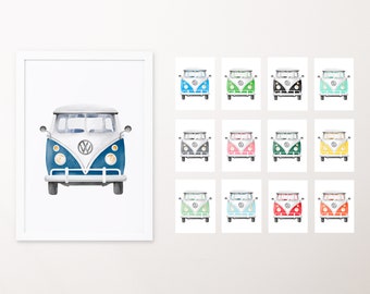 Hand-drawn VW Bulli poster in many colors for Bulli lovers | digital download | for fans of retro Bullis | VW vintage motif