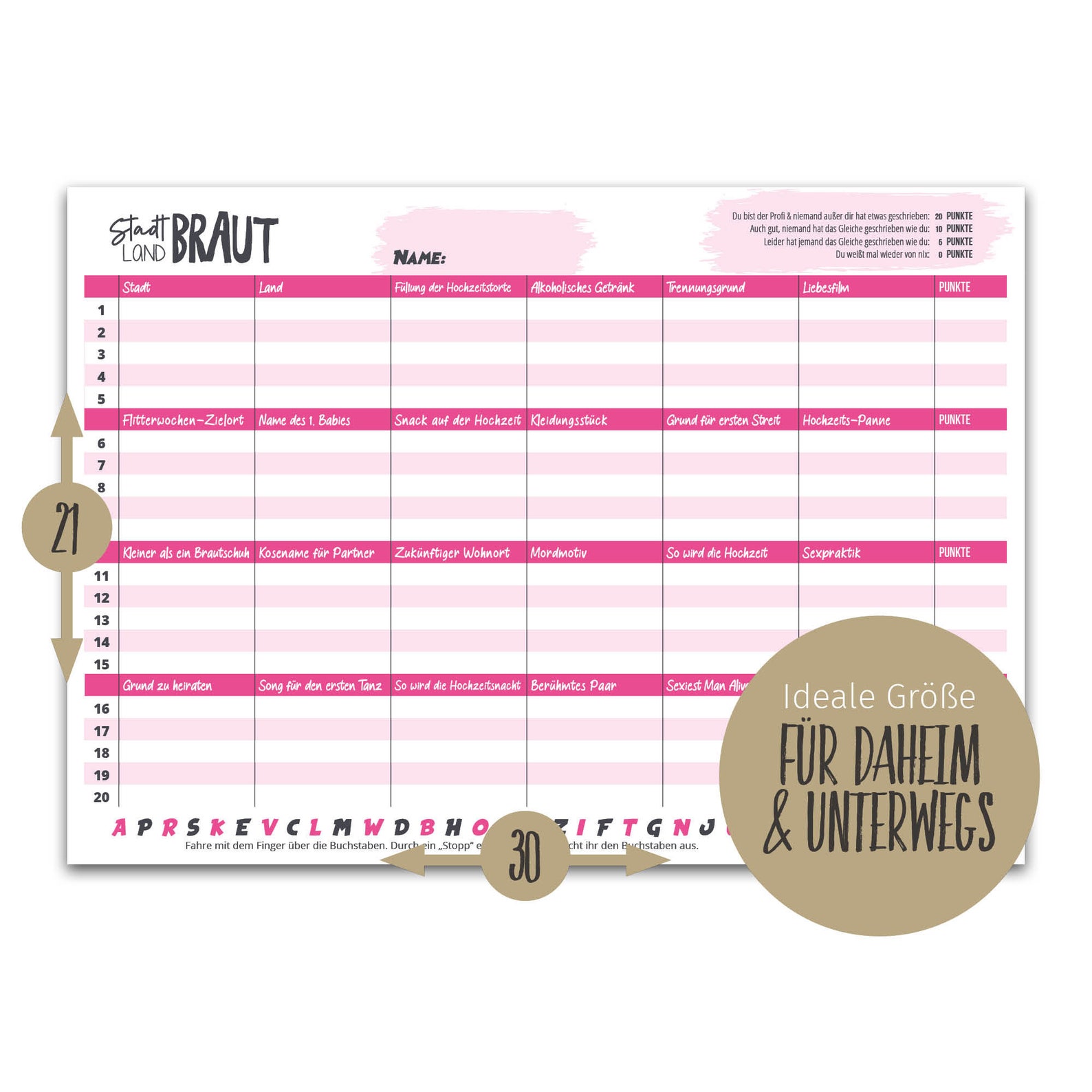 Bigdaygraphix Stadt Land Braut JGA Gesellschaftsspiel | Etsy