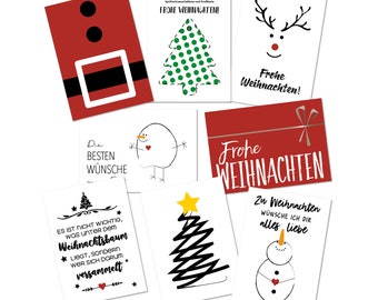 16 Weihnachtskarten im SET, schwarz weiß rot, im scandinavian Hygge-Stil, 16 Weihnachtspostkarten, Karten zu Weihnachten, Weihnachtskarte