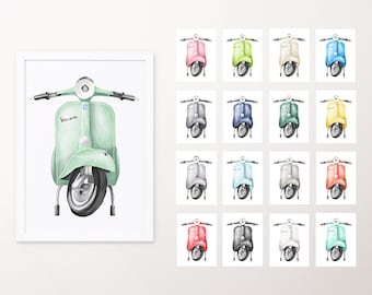 Hand drawn Vespa poster in many colors for Vespa lovers | digital download | for fans of retro scooters | Piaggio vintage motif