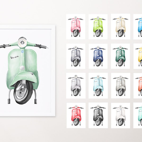 Handgezeichnetes Vespa-Poster in vielen Farben für Vespa-Liebhaber | digitaler Download | für Fans von Retro-Rollern | Piaggio Vintage-Motiv