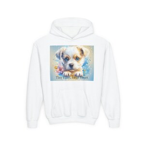 Cute Puppy Youth Hoodie - Tiny Paws Huge Heart, Dog Lover Gift, Animal Lover Apparel, Birthday Gifts for Kids, Pet Appreciation