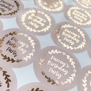 Personalised Foiled Birthday Party Round Labels • Party Bag Seal • Sweet Cone Stickers • Thank you for coming