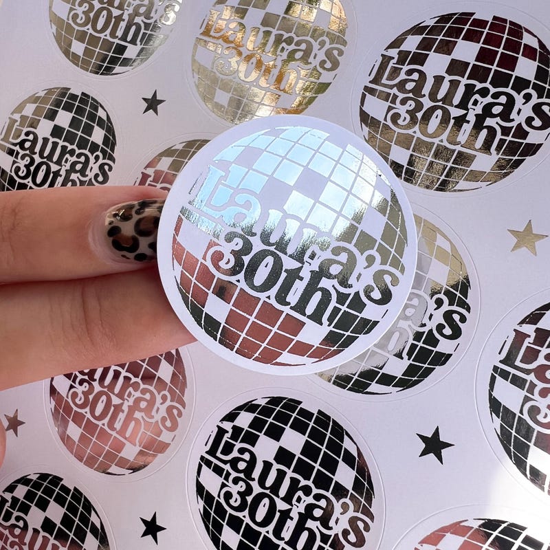 🎅Buy 2 Free Shipping🎅Disco Ball Birthday Party Stickers • Foiled Personalised Labels