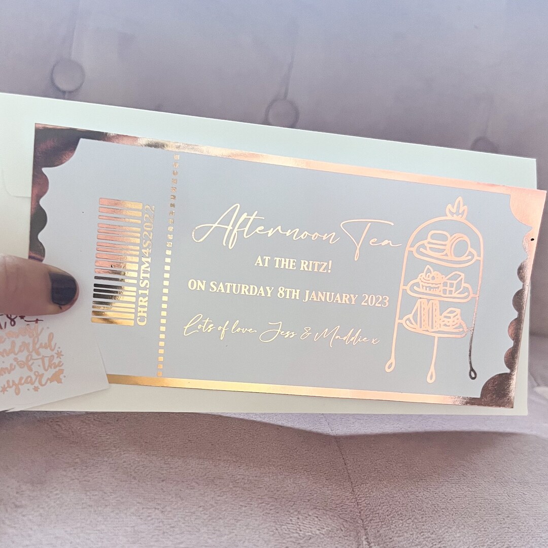 Afternoon Tea Gift Voucher With Real Foil & Envelope Personalised