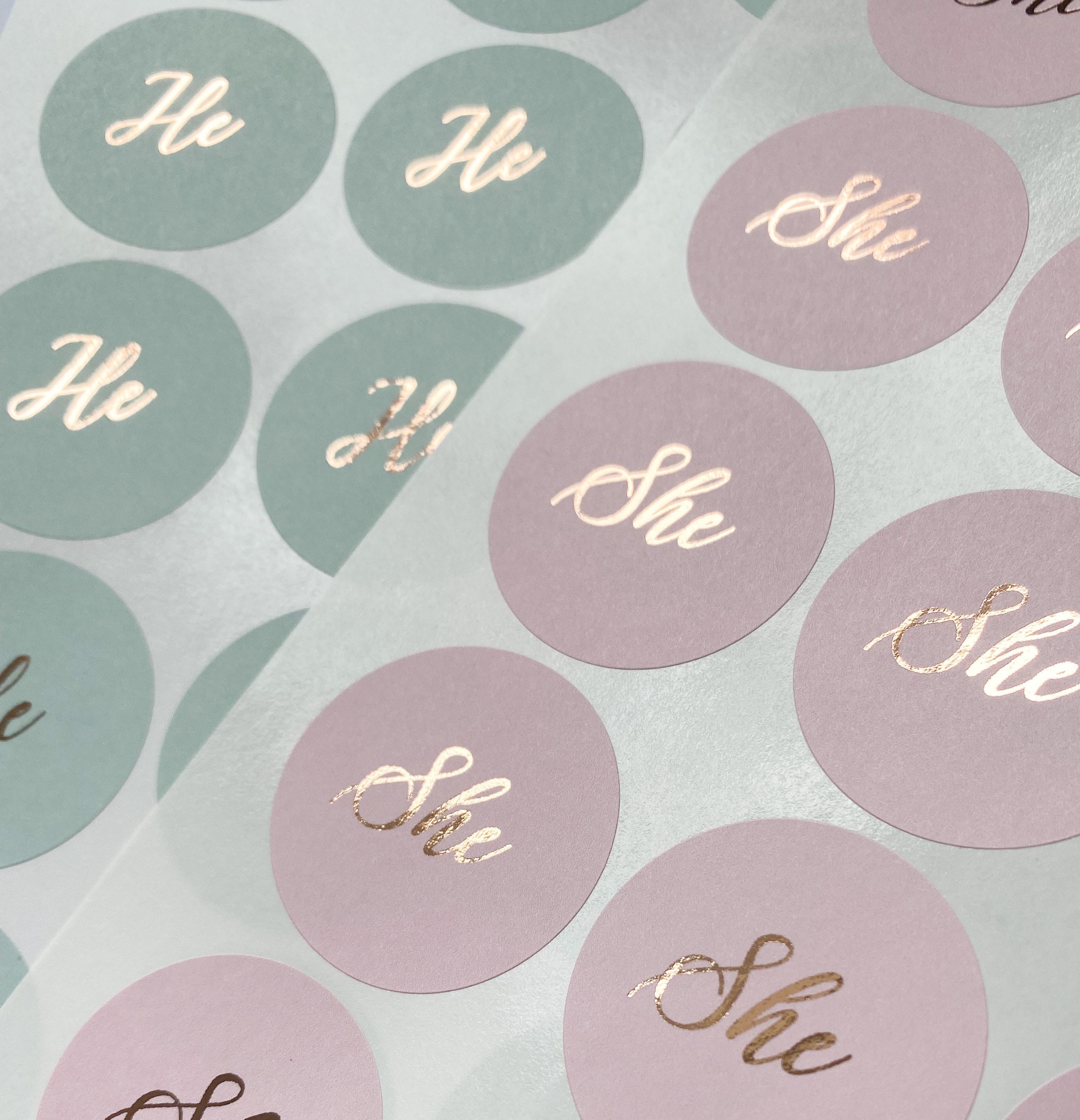 Baby Gender Reveal Foiled Stickers He/her Labels - Etsy