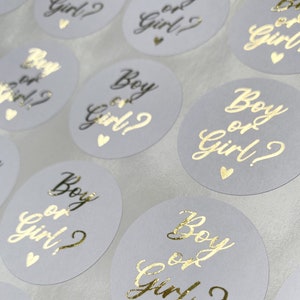 Boy or Girl? Gender Reveal Foiled Stickers • Baby Shower Labels