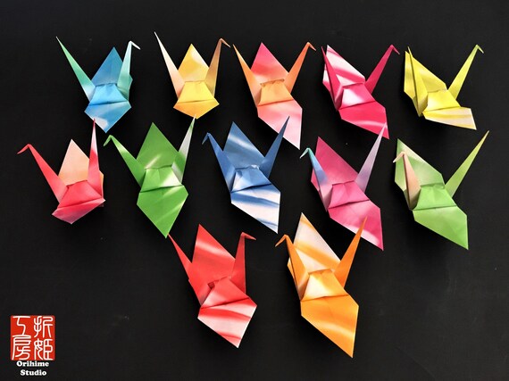 12 Gradient Origami Crane A Dozen Japanese Origami Paper Crane Colorful Paper Gradation Shaded Rainbow Decoration Gift Paper Art