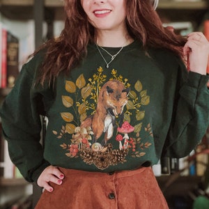 Fox Sweater Forestcore Sweatshirt Mushroom Sweater Goblincore Sweater Cottagecore Sweater Goblincore Clothing Grunge Fairycore Aesthetic