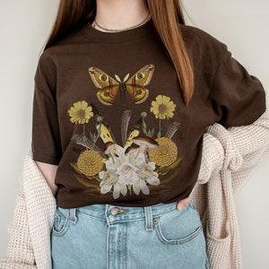 Moth Shirt Cottagecore Shirt Cottage Core Shirt Goblincore Clothing Botanical Shirt Mushroom Shirt Cottagecore Clothes Vintage Cottagecore