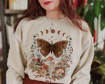 Moth Sweater Goblincore Sweater Cottagecore Sweater Witchy Sweatshirt Indie Sweatshirt Aesthetic Crewneck Moth Sweatshirt Indie Clothing