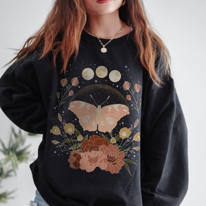 Cottagecore Sweater Witchy Sweatshirt Indie Sweatshirt Witchy Things Celestial Sweatshirt Aesthetic Crewneck Moth Sweatshirt Indie Clothing