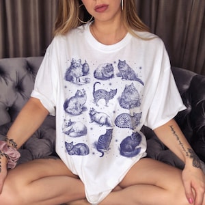 Cat Shirt Light Academia Clothing Mystical T Shirt Cat Lover Gift Aesthetic Clothes Cottagecore Shirt Vintage Cat T Shirt Cottage Core