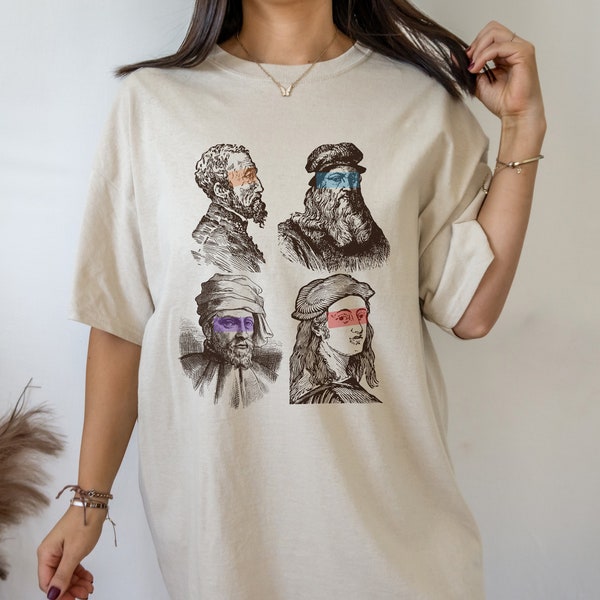 Renaissance Shirt Art Shirt Indie T Shirt Leonardo Michelangelo Donatello Raphael Shirt Dark Academia Shirt Light Academia Clothing