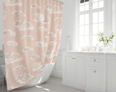 Boho Girls Shower Curtain, Kids Boho Bathroom Decor, Sky Shower Curtain, Blush Pink Kids Bathroom Decor, Modern Bohemian Bathroom Decor