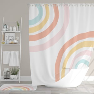 Boho Kids Cream Rainbow Shower Curtain Pastel Bohemian Etsy