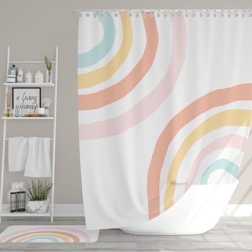 Boho Kids Cream Rainbow Shower Curtain Pastel Bohemian Etsy