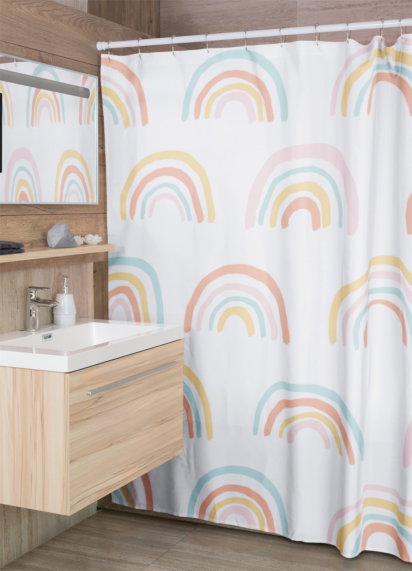 Boho Kids Rainbow Shower Curtain Pastel Bohemian Rainbow Etsy