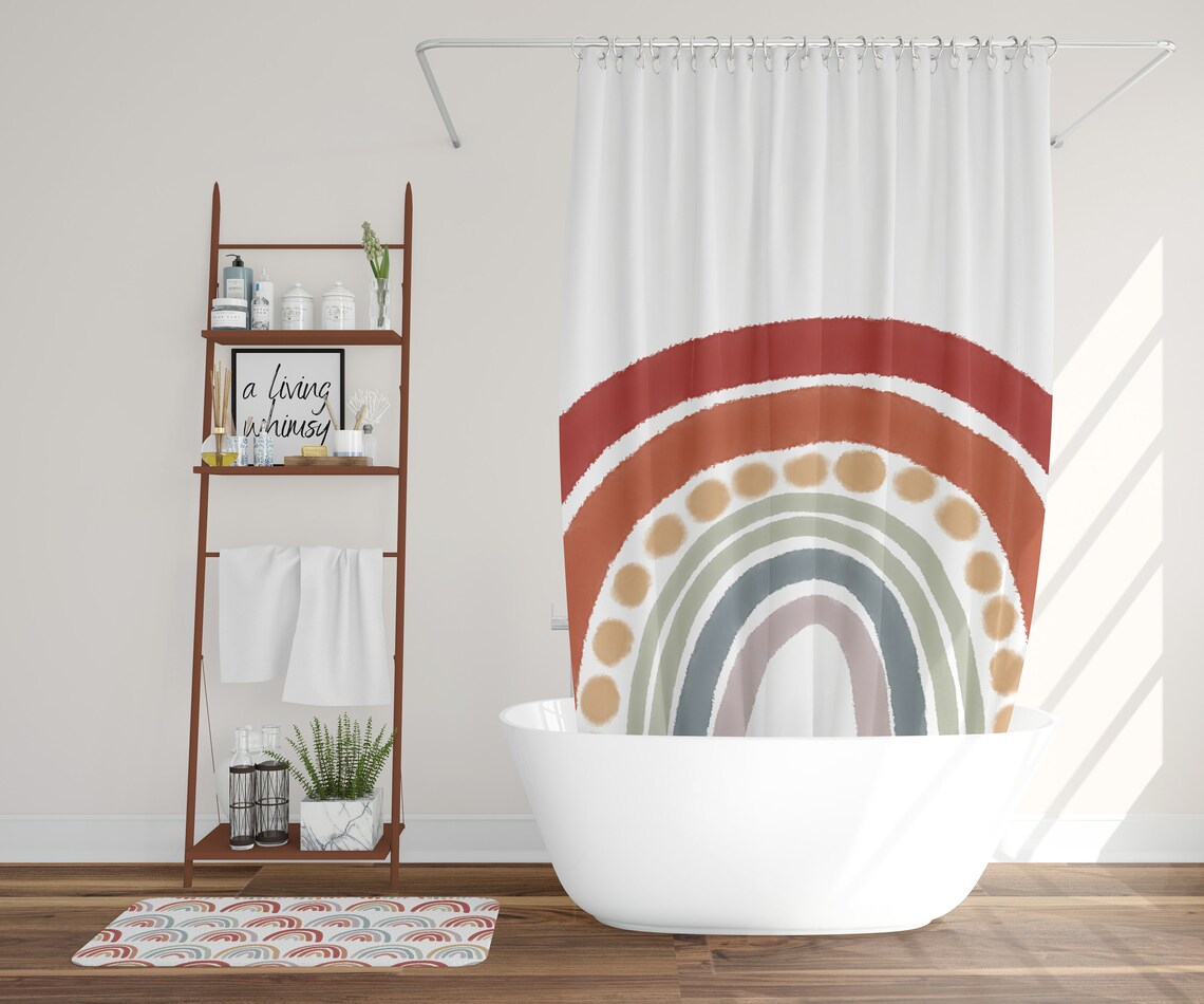 Boho Rainbow Shower Curtain Muted Tones Rainbow Shower Etsy