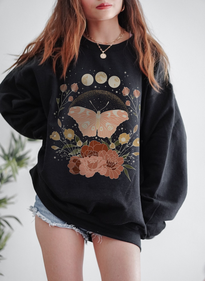 Cottagecore Sweater Witchy Sweatshirt Indie Sweatshirt Witchy Things Celestial Sweatshirt Aesthetic Crewneck Moth Sweatshirt Indie Clothing 