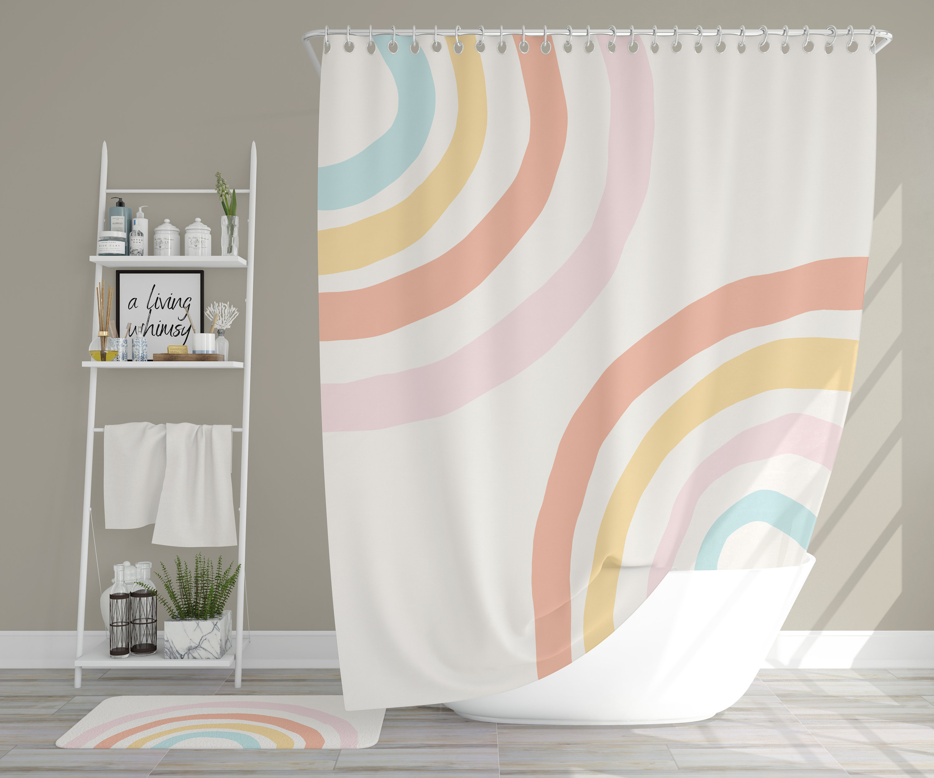Boho Kids Cream Rainbow Shower Curtain Pastel Bohemian - Etsy Canada