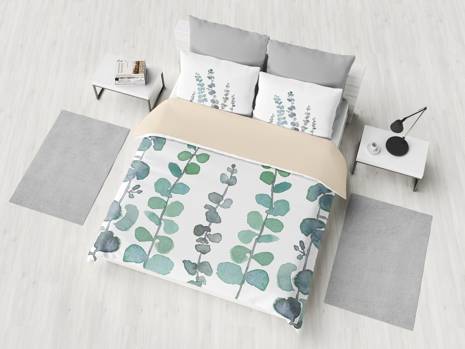 Boho Minimalist Botanical Eucalyptus Duvet Cover Bedding Etsy