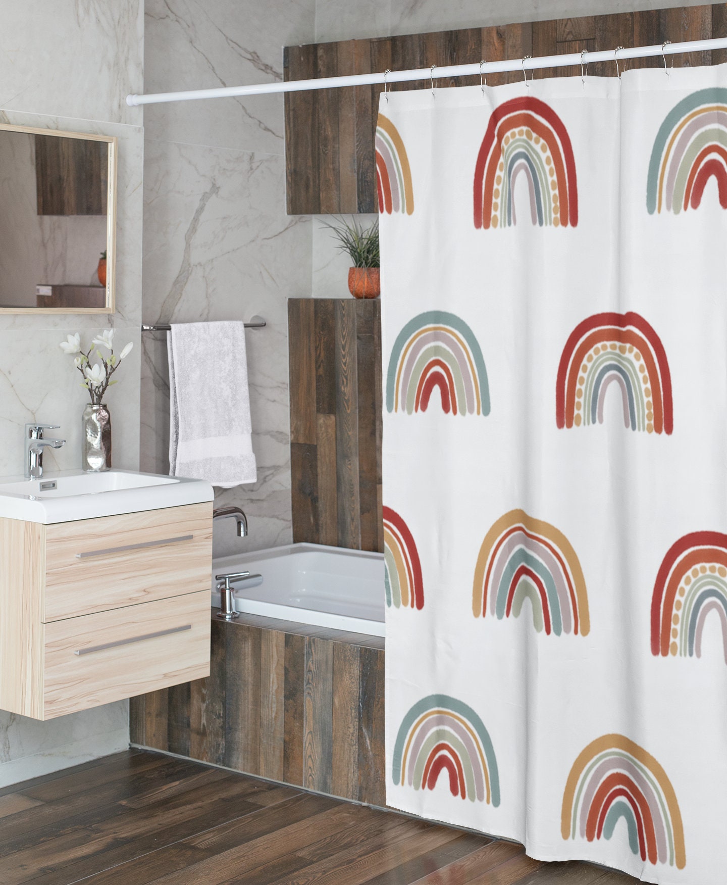 Boho Rainbow Shower Curtain Muted Tones Rainbow Shower Etsy