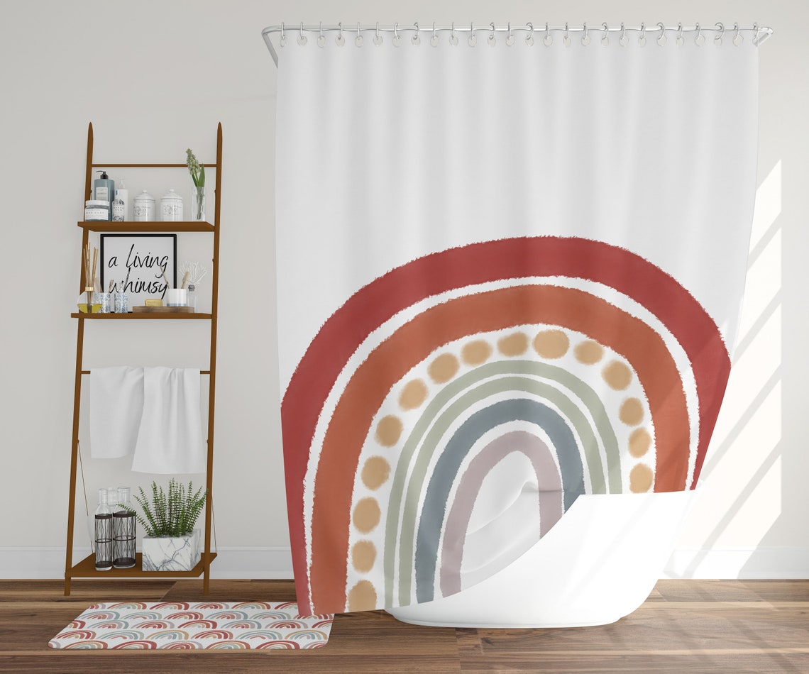 Boho Rainbow Shower Curtain Muted Tones Rainbow Shower Etsy