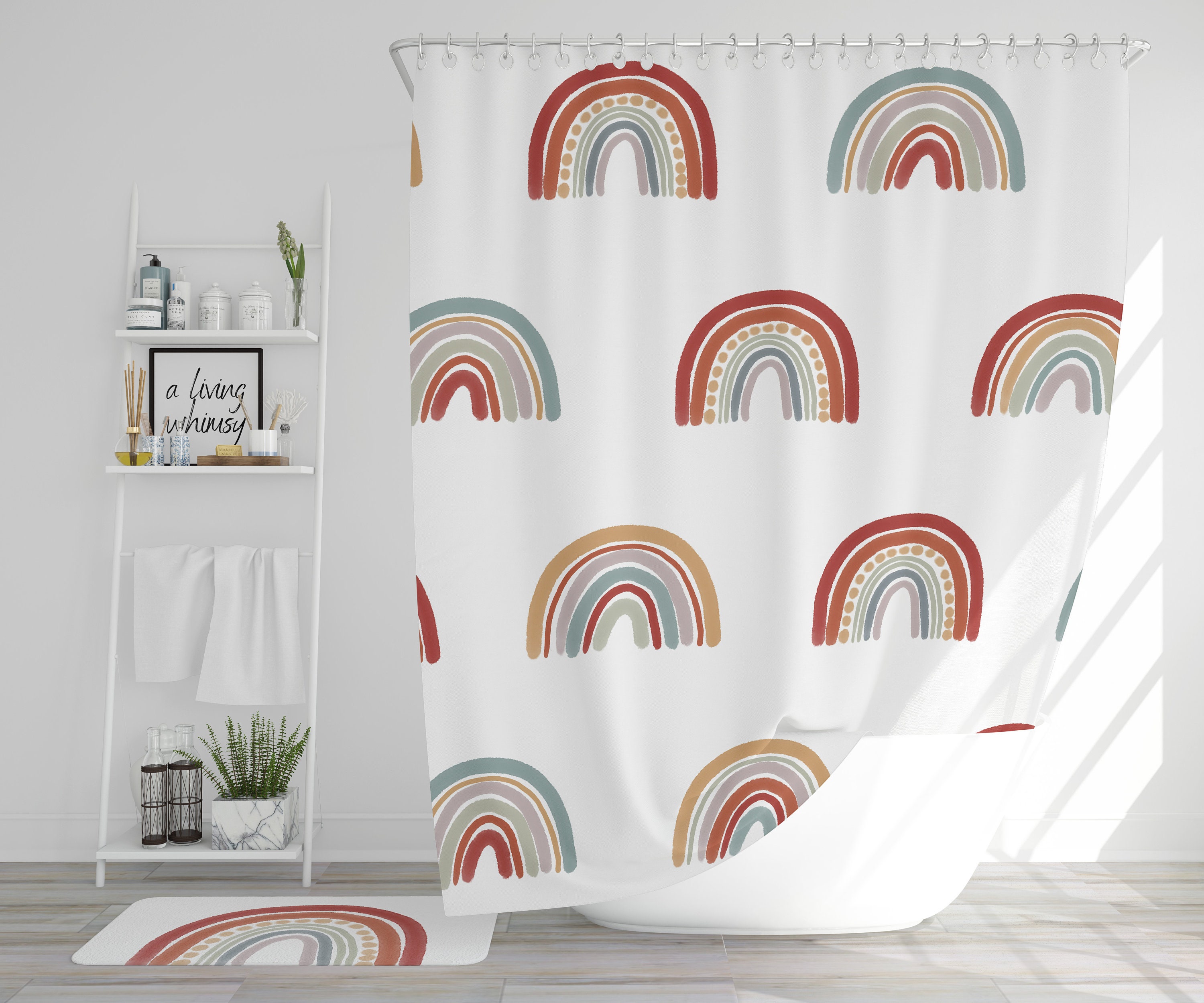 Boho Rainbow Shower Curtain Muted Tones Rainbow Shower Etsy