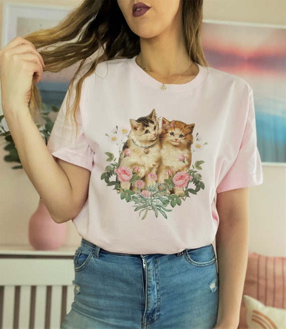 Cat Shirt Cottagecore Shirt Indie T Shirt Coquette Clothing Cottage Core  Clothes Cottagecore Clothing Vintage Cat T Shirt Coquette Aesthetic 