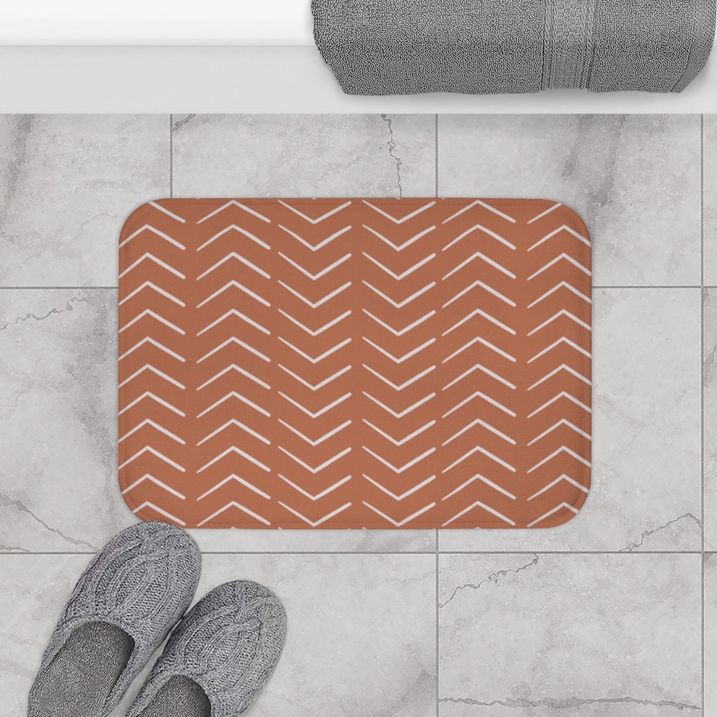 Boho Burnt Orange Bath Mat African Mudcloth Bathroom Decor Etsy