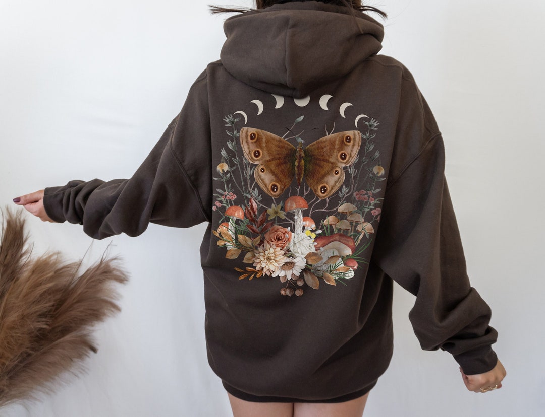 Moth Hoodie Cottagecore Hoodie Mushroom Hoodie Cottage Core Clothes ...