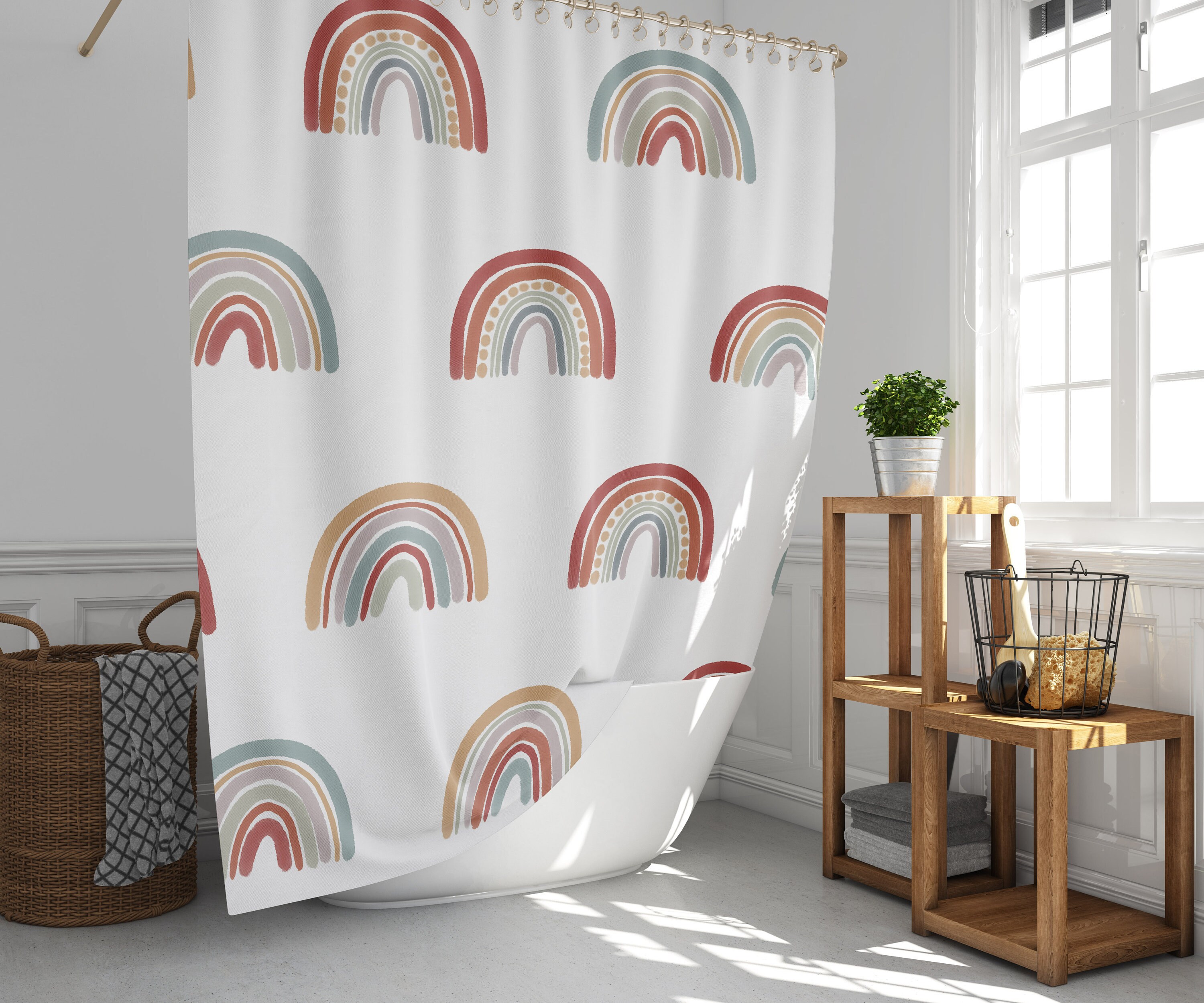 Boho Rainbow Shower Curtain Muted Tones Rainbow Shower Etsy
