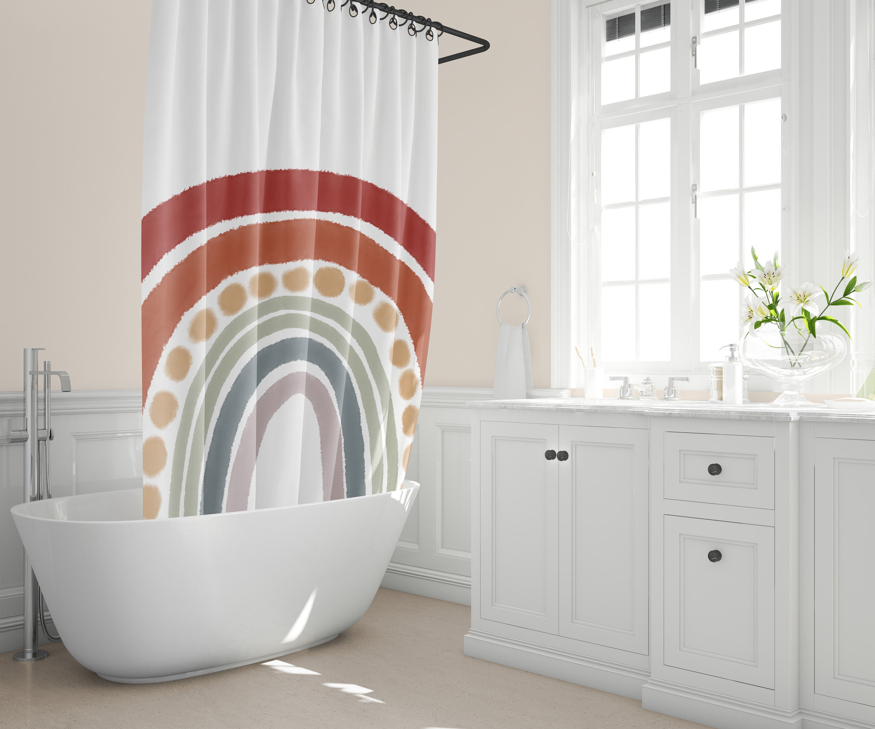 Boho Rainbow Shower Curtain Muted Tones Rainbow Shower Etsy