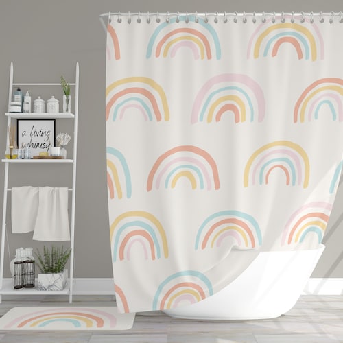 Boho Kids Rainbow Shower Curtain Pastel Bohemian Rainbow Etsy